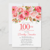 Invitation Pink Summer Floral Joli 100e anniversaire (Devant)