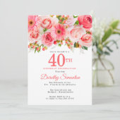 Invitation Pink Summer Floral Joli 40e anniversaire (Debout devant)