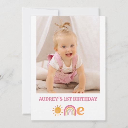 Invitation Pink Sun Rainbow Miss Onederday 1er anniversaire (Dos)