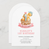 Invitation Pink Sunshine Cupcake 1st birthday (Devant / Derrière)