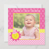 Invitation Pink Sunshine Polka Dot 1er Anniversaire Photo (Devant)
