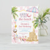 Invitation Pink Super Deux la plage 2e fête d'anniversaire (Debout devant)