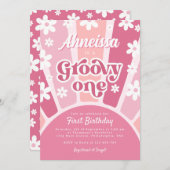 Invitation Pink Super One Retro Rainbow Daisy Premier anniver (Devant / Derrière)