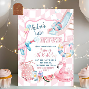 Invitation Pink Super Pastel Pool Fête d'été Fille anniversai