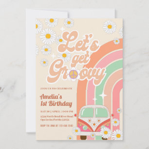 Invitation Pink Super Van Daisy Rainbow Hippie Anniversaire