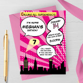 Invitation Pink Superheros Comédie Livre Styled Anniversaire