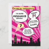 Invitation Pink Superheros Comédie Livre Styled Anniversaire (Devant)
