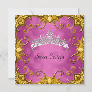 Invitation Pink Sweet 16 Anniversaire Party Gold White Tiara