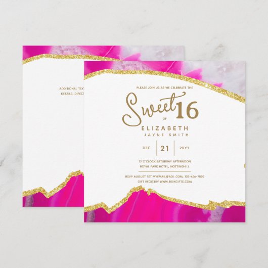 Invitation Pink SWEET 16 Moderne Unique 16ème Anniversaire (Devant / Derrière)