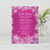 Invitation Pink Sweet 16 Winter Wonderland Sparkle Snowflakes (Debout devant)