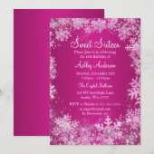 Invitation Pink Sweet 16 Winter Wonderland Sparkle Snowflakes (Devant / Derrière)