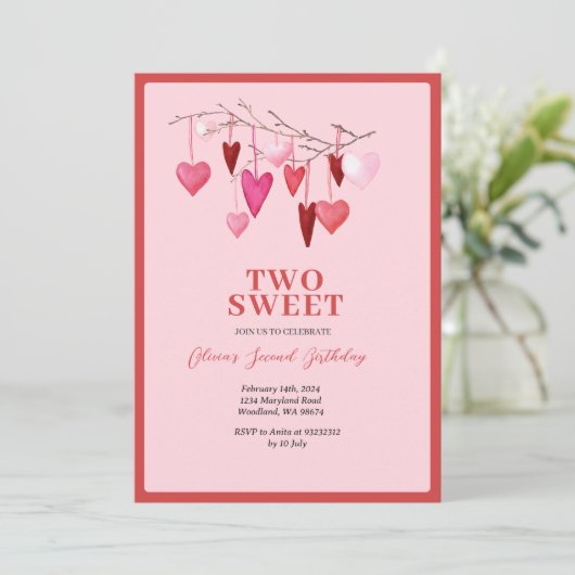 Invitation Pink Sweet deux Valentine Heart Balloon Anniversai (Debout devant)