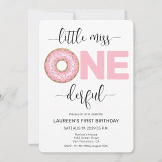 Invitation Pink Sweet Little MIss 1st Birthday Rounded Edges