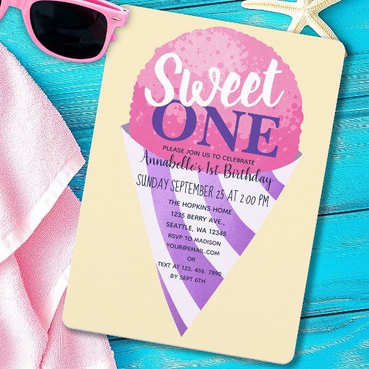 Invitation Pink Sweet One Snow Cone Enfants Premier anniversa
