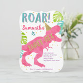 Invitation Pink, T-rex, Dinosaur, Fille, 3e anniversaire (Debout devant)