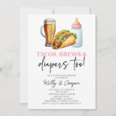 Invitation Pink Tacos Brève et Diapers aussi! Baby shower (Devant)