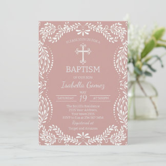 Invitation Pink Talavera Tile Spanish Fiesta Baptism