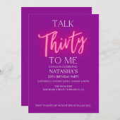 Invitation Pink Talk 30 To Me 30e anniversaire de fête Invita (Devant / Derrière)