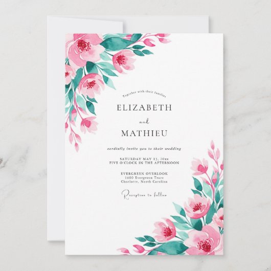 Invitation Pink Teal Atmospheric Spring Wedding (Devant)