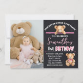 Invitation Pink Teddy Bear Anniversaire Beary Fun Anniversair (Devant)