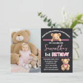 Invitation Pink Teddy Bear Anniversaire Beary Fun Anniversair (Debout devant)