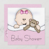 Invitation Pink Teddy Bear Baby Girl Douche (Devant / Derrière)