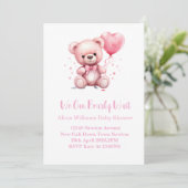 Invitation Pink Teddy Bear Baby Shower (Debout devant)