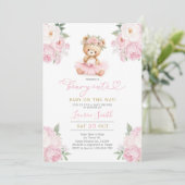 Invitation Pink Teddy Bear Baby Shower Girl (Debout devant)
