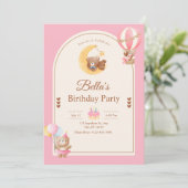 Invitation Pink Teddy Bear Birthday Invitation, Girl Birthday (Debout devant)