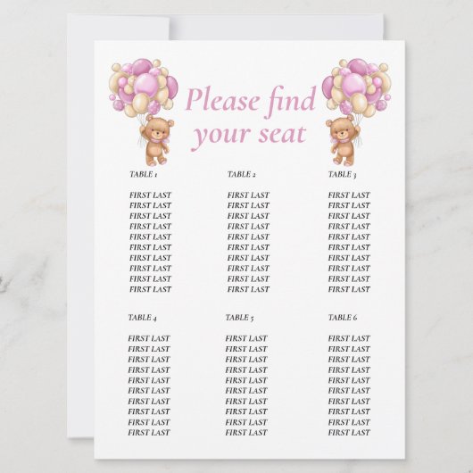 Invitation PINK Teddy fille d'anniversaire (Devant)