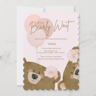 Invitation Pink Teddy On Peut Attendre Baby shower Twins