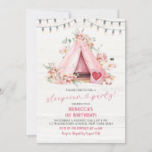 Invitation Pink Teepee Slepover Tente extérieure Anniversaire (Devant)