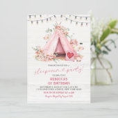 Invitation Pink Teepee Slepover Tente extérieure Anniversaire (Debout devant)