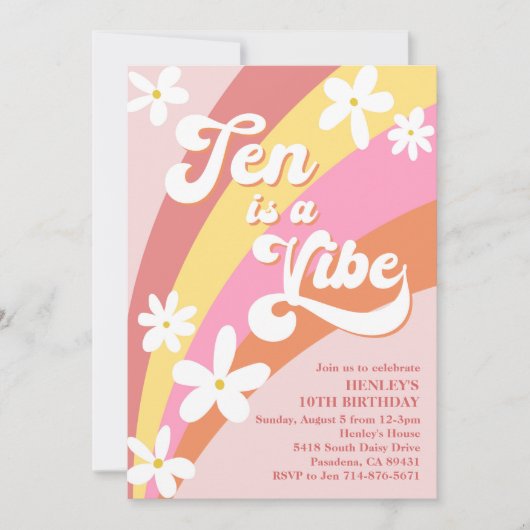 Invitation Pink Ten est un Vibe Retro Daisy Rainbow Anniversa (Devant)