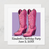 Invitation Pink tendance fille bottes fille fête d'anniversai (Devant / Derrière)