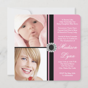 Invitation Pink Then and Now Photo Graduation