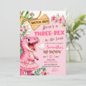 Invitation Pink Three Rex On The Loose Third Birthday (Debout devant)