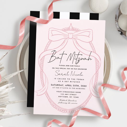 Invitation Pink Tiara & Bow Frame Bat Mitzvah