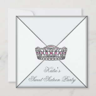 Invitation Pink Tiara Classy White Sweet sixteen Party