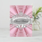 Invitation Pink Tiara Damask Sweet 16 Anniversaire (Debout devant)