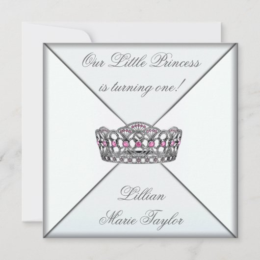 Invitation Pink Tiara Little Princesse Premier anniversaire (Devant)
