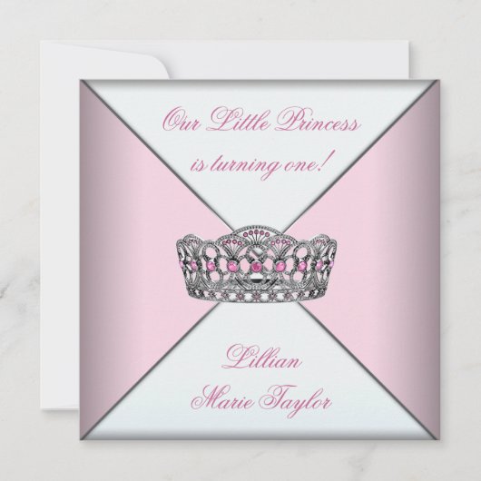 Invitation Pink Tiara Little Princesse Premier anniversaire (Devant)