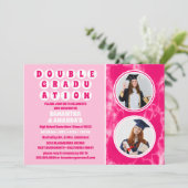 Invitation Pink Tie Dye Photo Double Graduation Party (Debout devant)