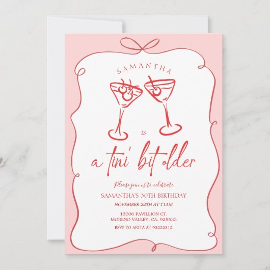 Invitation Pink Tini Bit Ancien Cerisier Adulte Fête d'Annive (Devant)