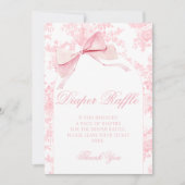 Invitation Pink Toile Bow Baby Girl Douche Diaper Raffle Sign (Devant)
