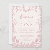 Invitation Pink Toile Floral Chinoiserie 1er anniversaire (Devant)