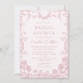 Invitation Pink Toile Floral Chinoiserie Fête des mariées (Devant)