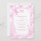 Invitation Pink Toile Safari Animaux Chinoiserie Anniversaire (Devant)