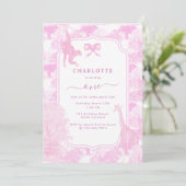 Invitation Pink Toile Safari Animaux Chinoiserie Anniversaire (Debout devant)