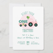 Invitation Pink Tractor Farm Girl 1er anniversaire (Devant)